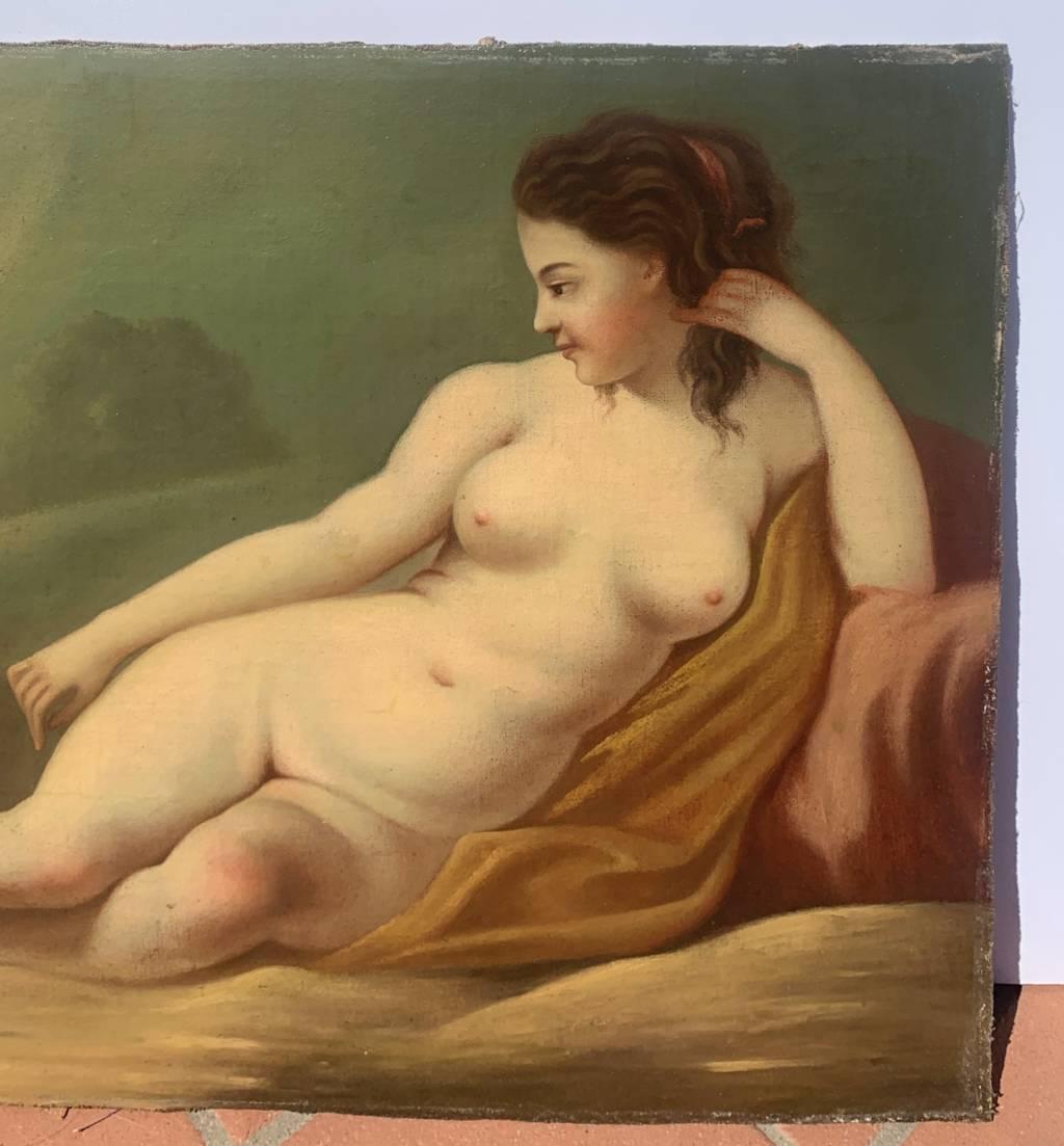 Rococò Italian painter - 18th/19th century figure painting - Nude female - Brown Figurative Painting by Unknown