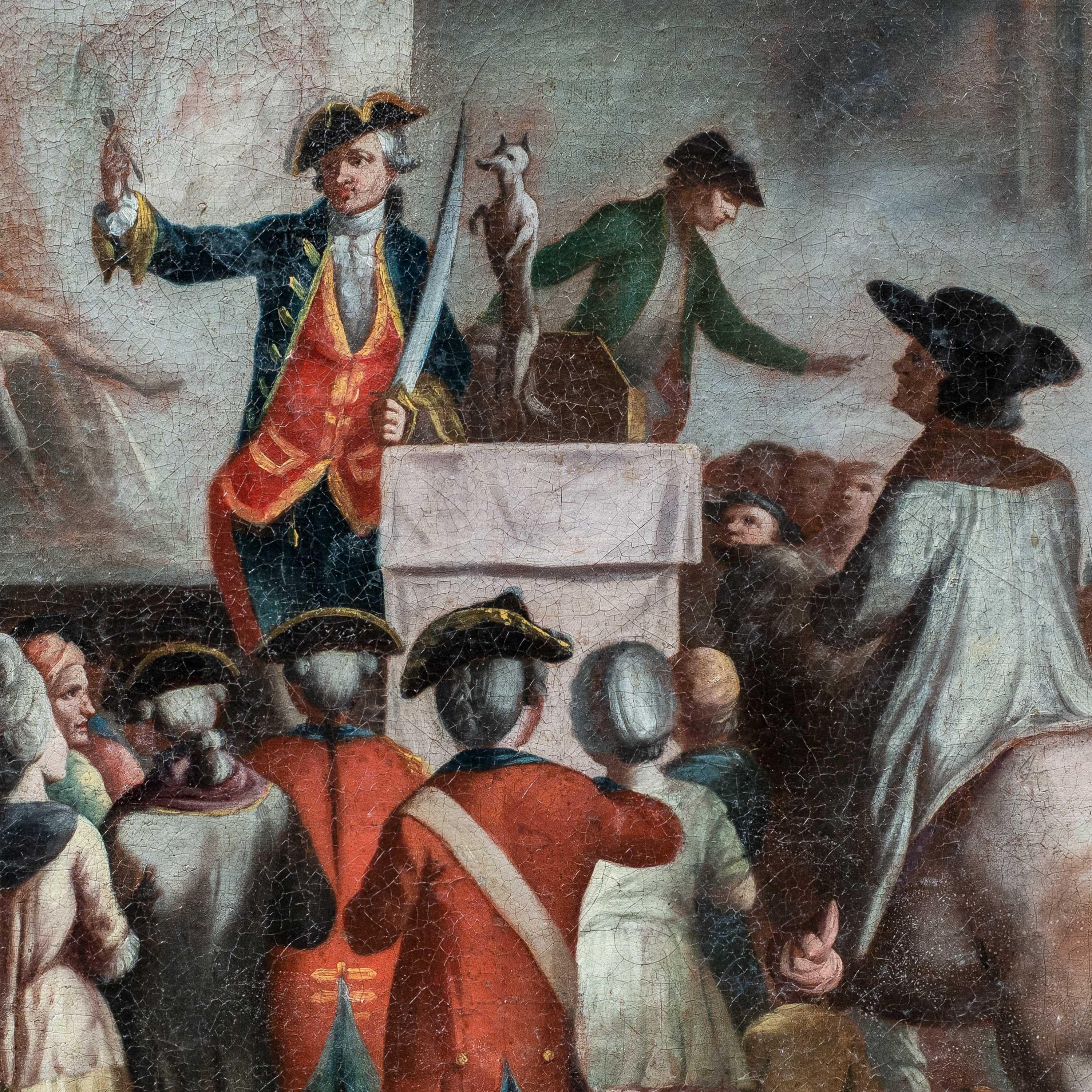 Rococò Italian painter - 18th century figure painting - The Street Show - Painting by Unknown