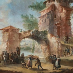 Rococò Italian painter - 18th century landscape painting - Festival party