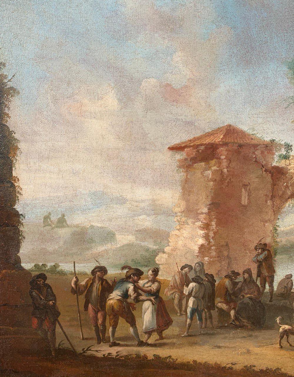 Rococò Italienischer Maler - Landschaftsmalerei des 18. Jahrhunderts - Festveranstaltung (Rokoko), Painting, von Unknown