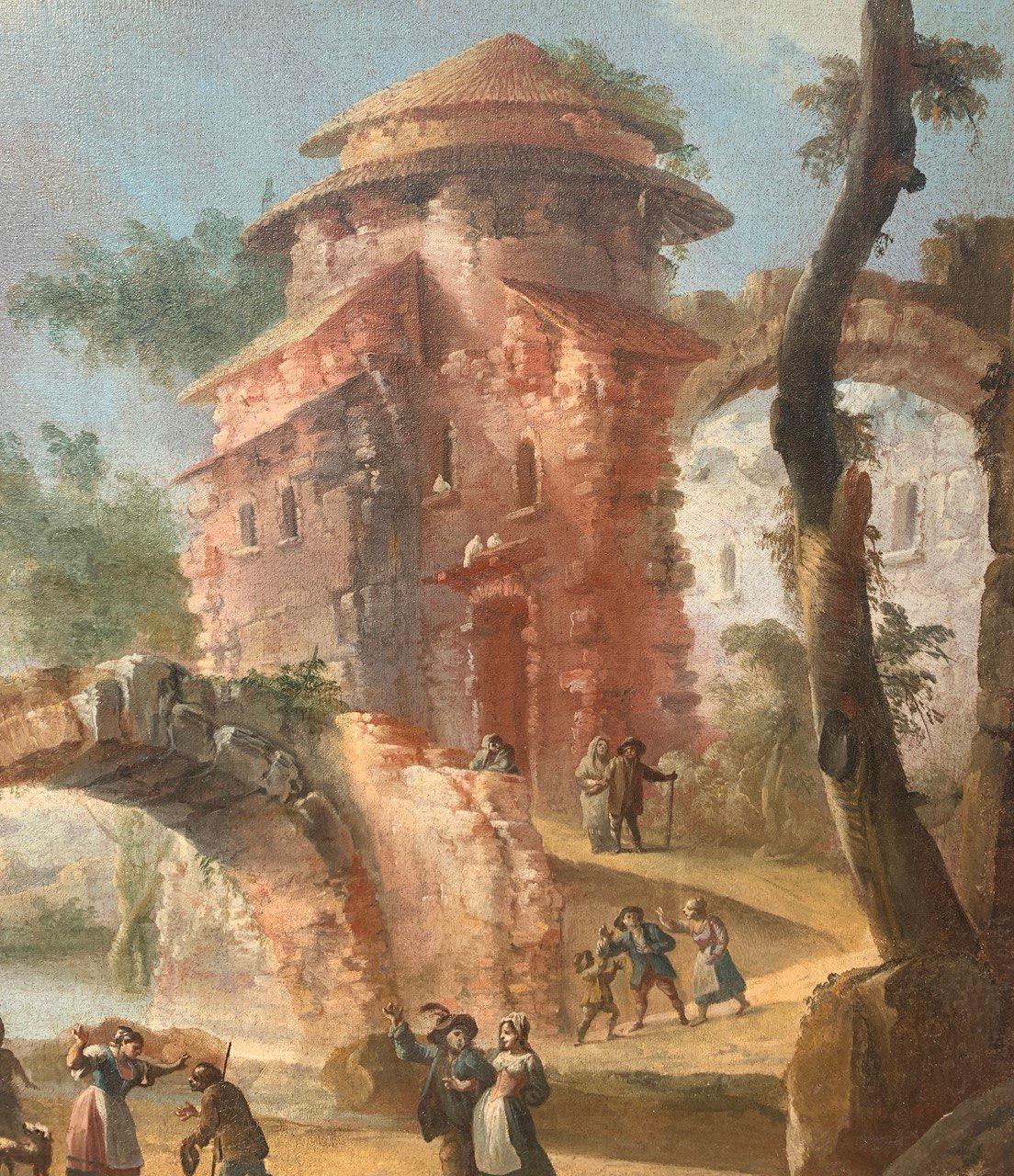 Rococò Italienischer Maler - Landschaftsmalerei des 18. Jahrhunderts - Festveranstaltung im Angebot 1