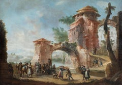 Rococò Italian painter - 18th century landscape painting - Festival party
