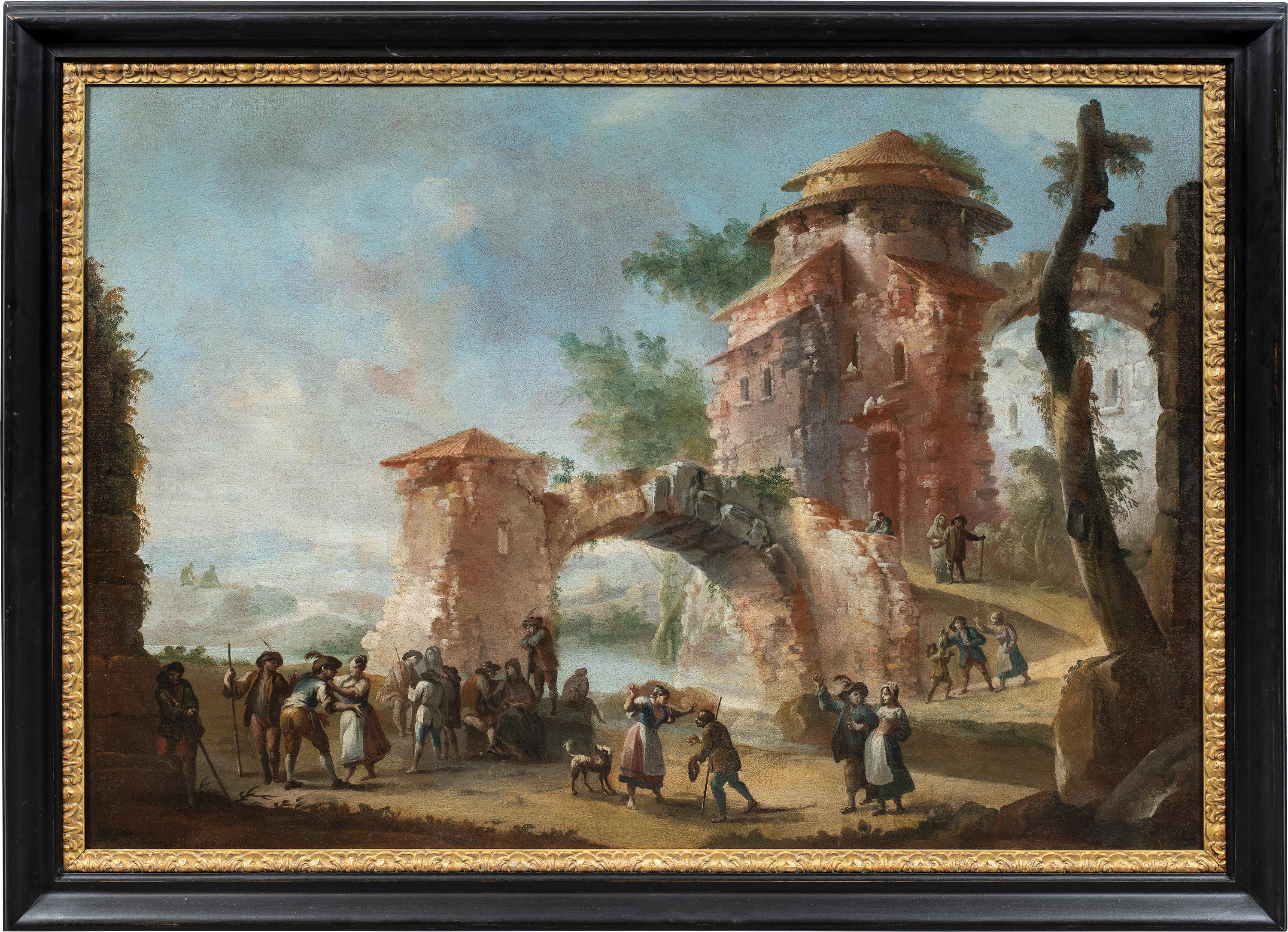 Rococò Italian painter - 18th century landscape painting - Festival party