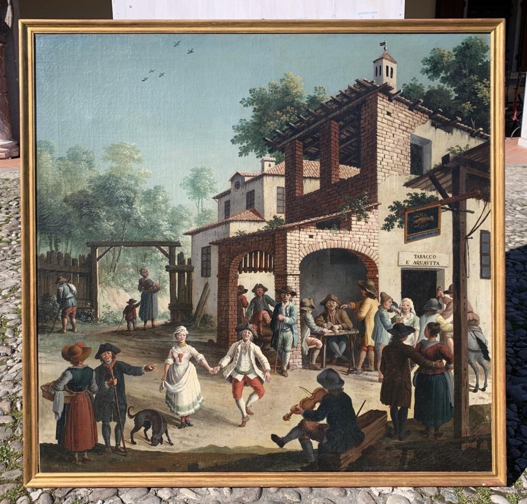 Rococò Master in Piedmont - 18th century landscape painting - Tavern Al Gambero - Painting by Unknown