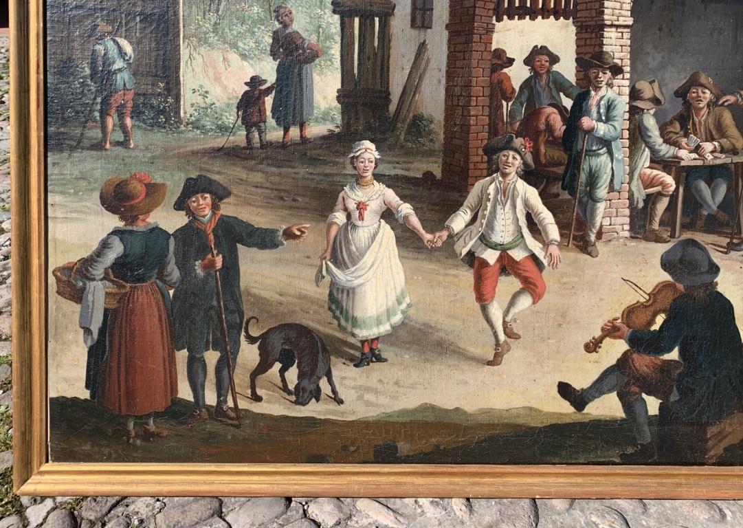 Masterly au Piémont - Peinture de paysage du 18ème siècle - Tavern Al Gambero - Rococo Painting par Unknown