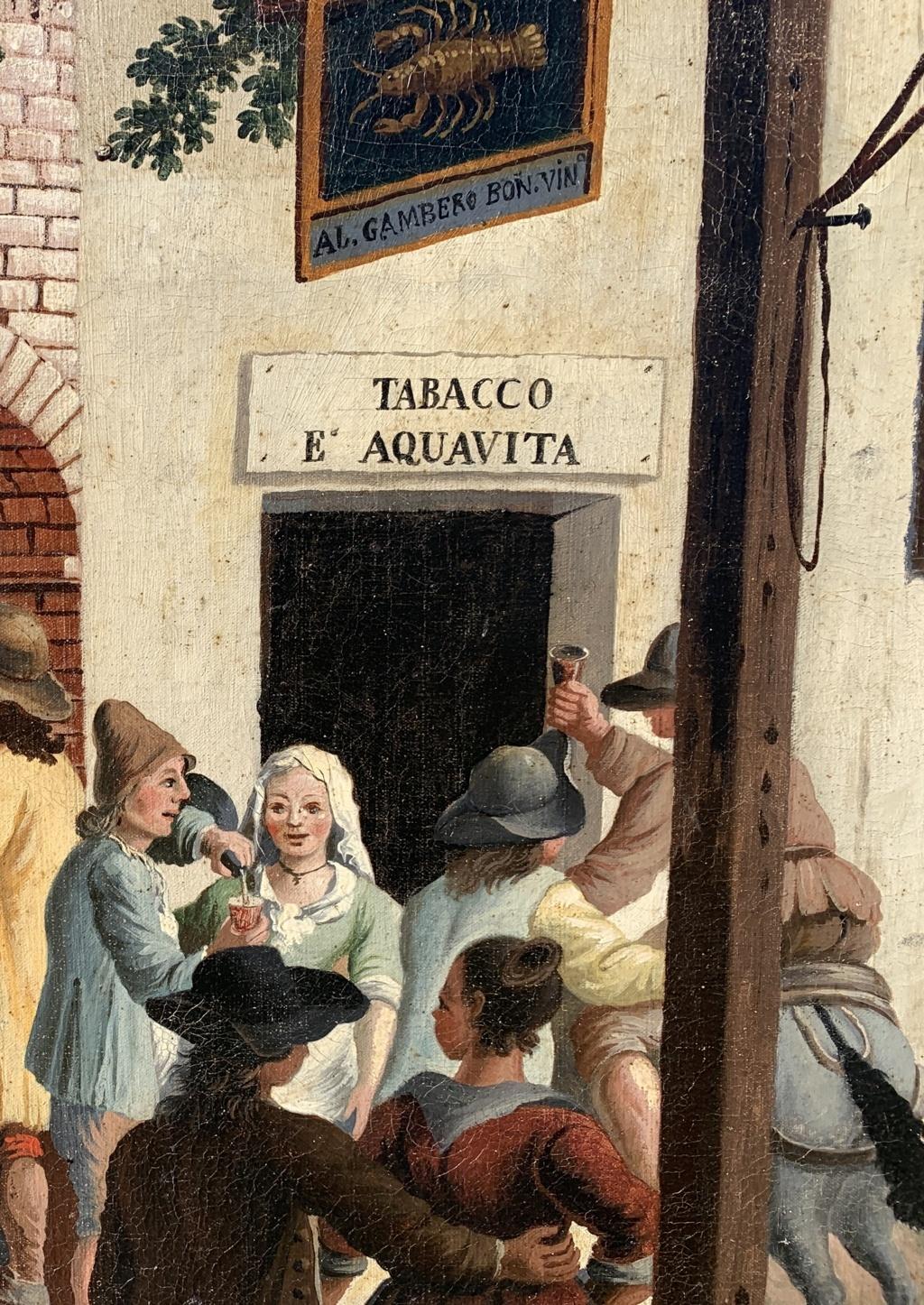 Rococò Master in Piedmont - 18th century landscape painting - Tavern Al Gambero For Sale 1