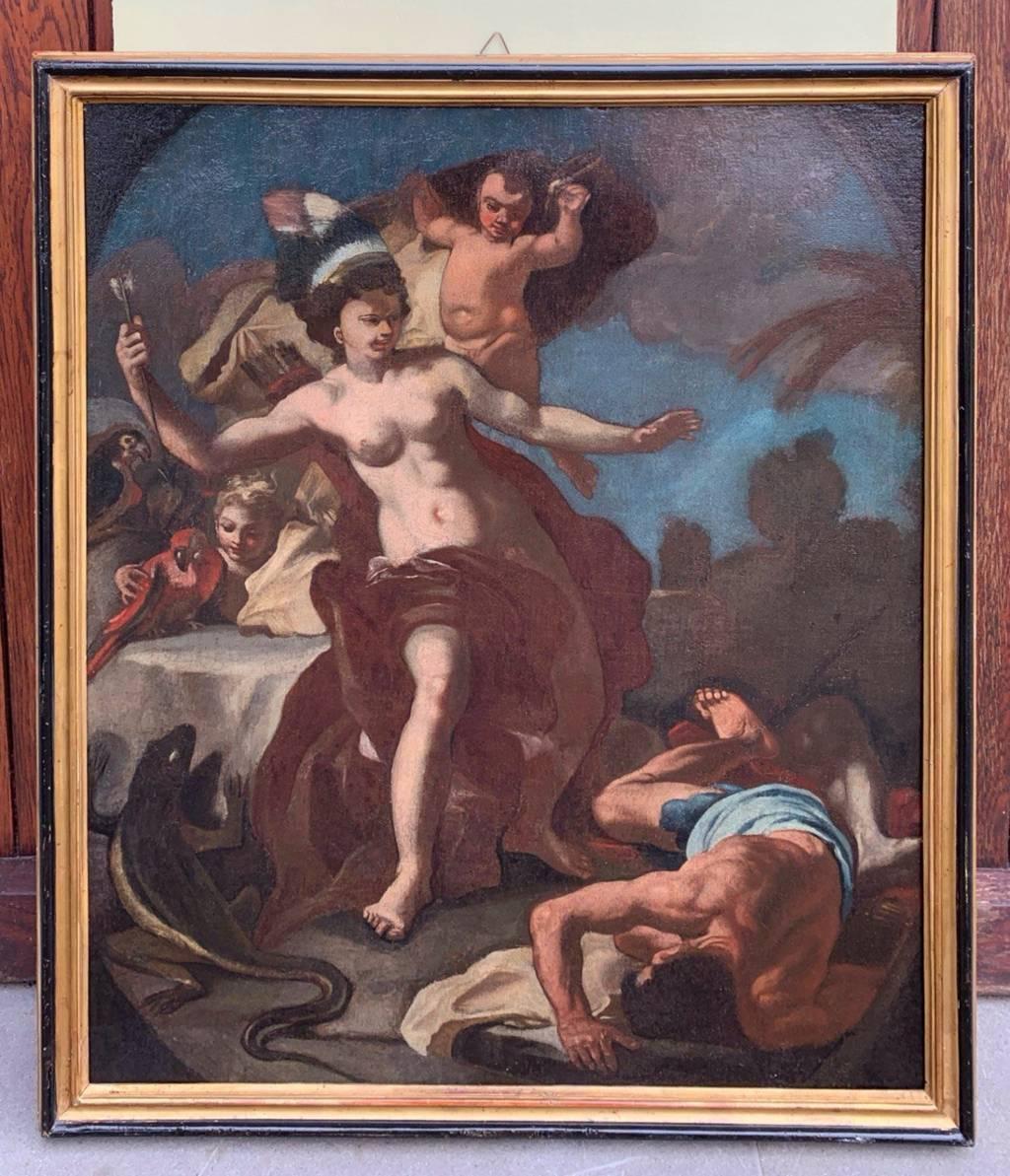 Rococò Neapolitan painter - 18th century figure painting - Allegory of America - Painting by Unknown