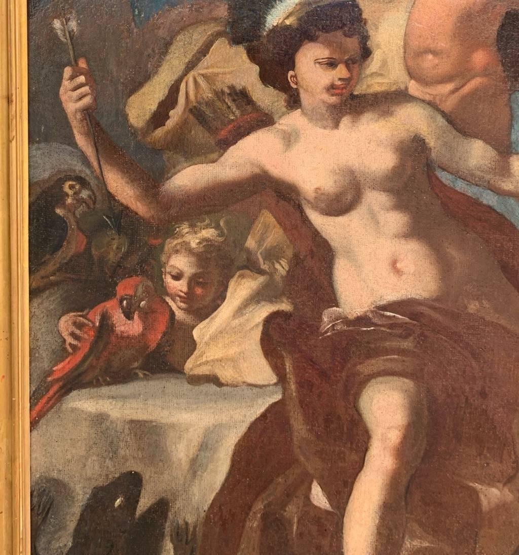 Rococò Neapolitan painter - 18th century figure painting - Allegory of America For Sale 1