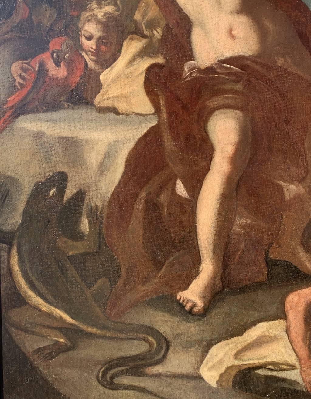 Rococò pittore napoletano - Pittura di figura del XVIII secolo - Allegoria dell'America in vendita 2