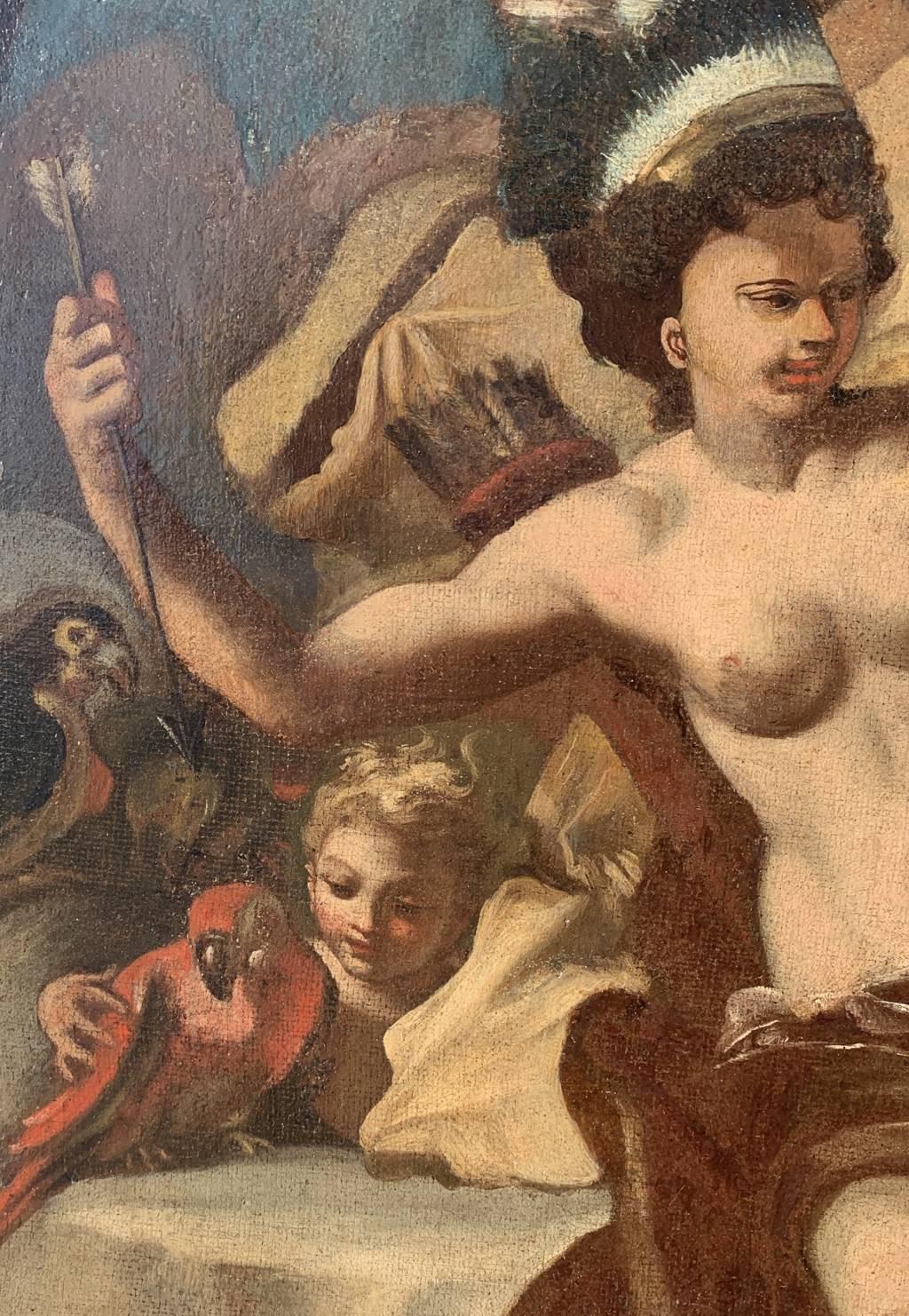 Rococò pittore napoletano - Pittura di figura del XVIII secolo - Allegoria dell'America in vendita 3