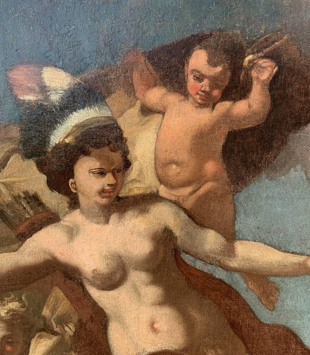 Rococò pittore napoletano - Pittura di figura del XVIII secolo - Allegoria dell'America in vendita 4