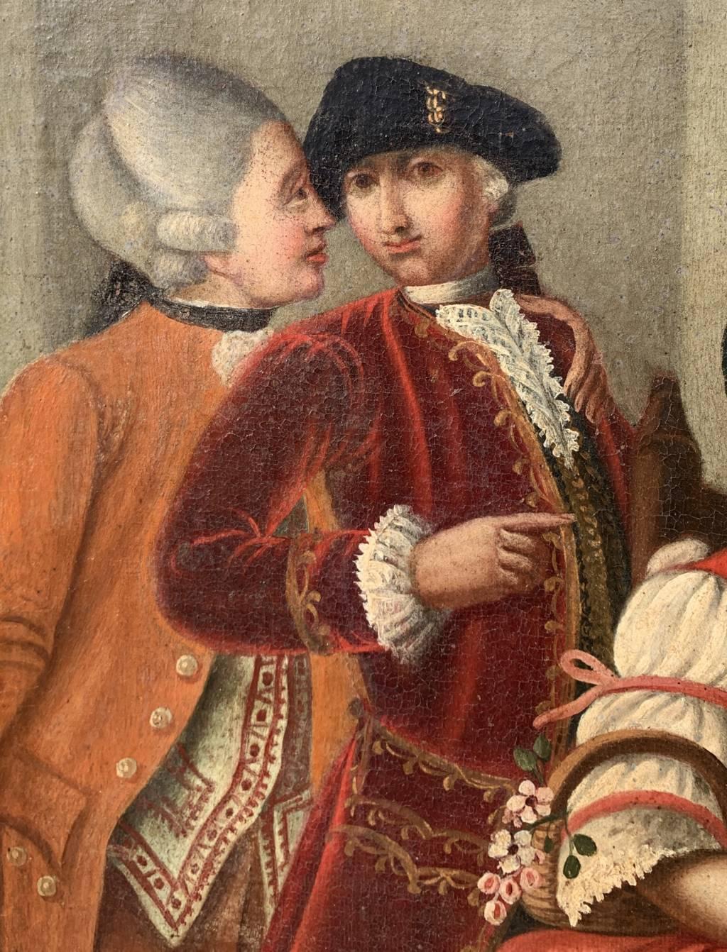 Rococò Maître vénitien - Peinture de figures du XVIIIe siècle - Figurines masquées en vente 3