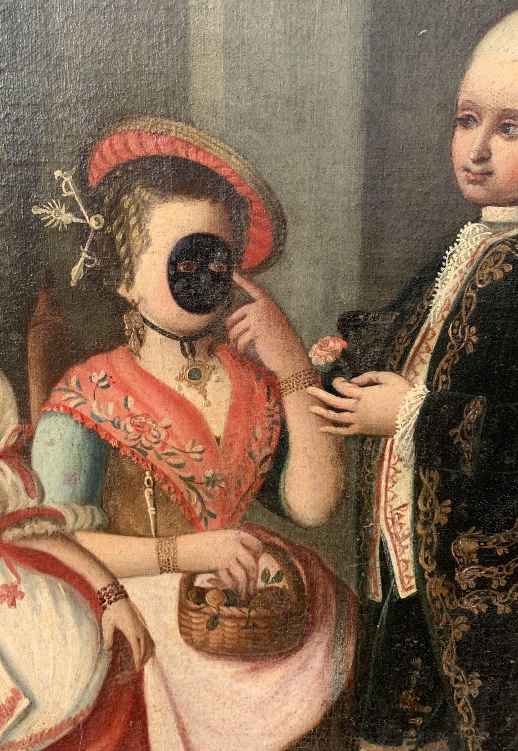 Rococò Maître vénitien - Peinture de figures du XVIIIe siècle - Figurines masquées en vente 4