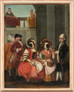Rococò Maître vénitien - Peinture de figures du XVIIIe siècle - Figurines masquées