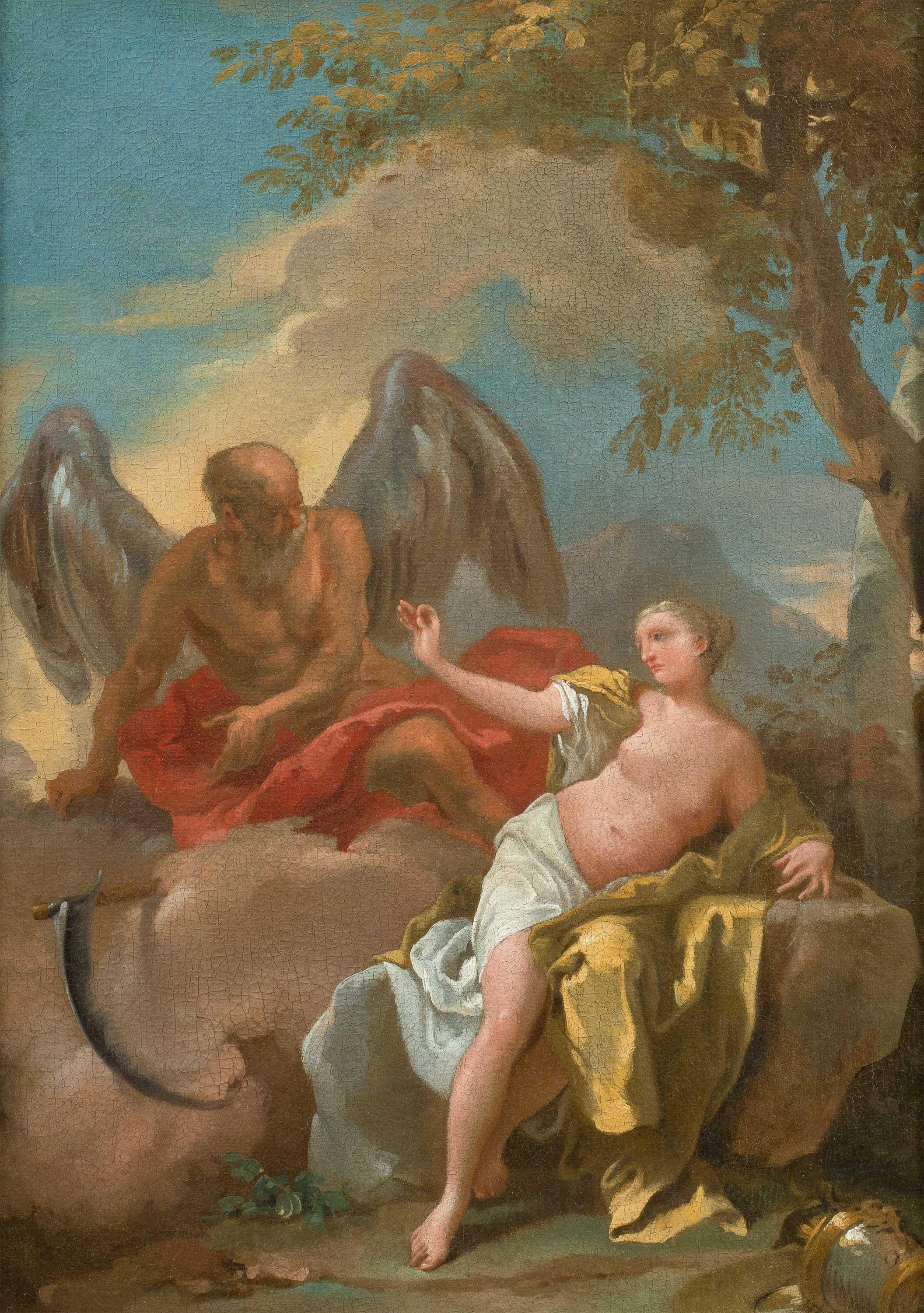 Rococò Maestro veneciano - Pintura de figuras del siglo XVIII - Venus y Cronos - Painting de Unknown