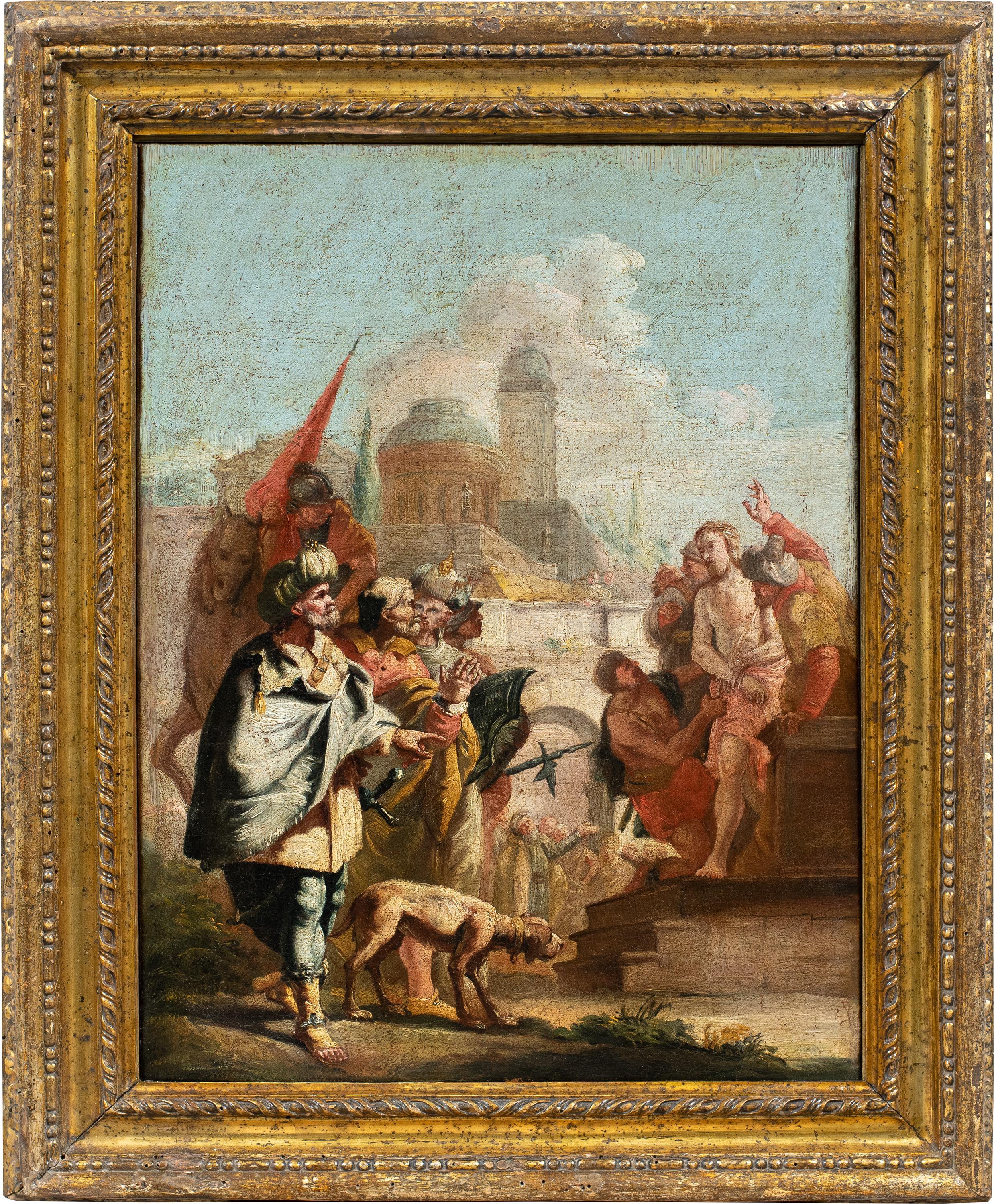 Landscape Painting Unknown - Rococò peintre vénitien - peinture de figures du 18e siècle - Christ conduit au jugement