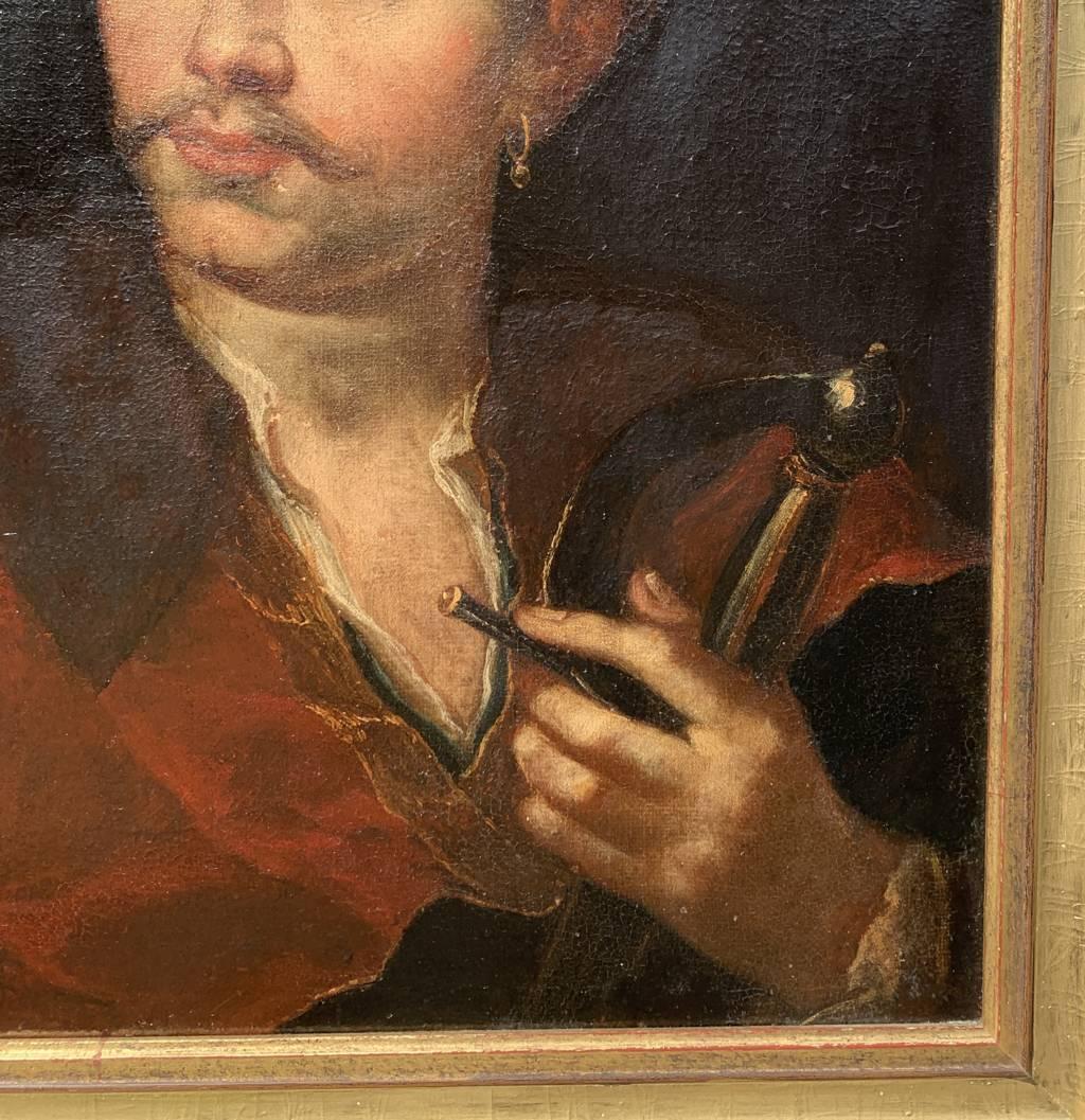Pintor veneciano (siglo XVIII) - Retrato de un espadachín oriental.

58 x 45 cm sin marco, 69 x 55 cm con marco.

Óleo antiguo sobre lienzo, en marco de madera dorada.

Informe de estado: Lona forrada. Buen estado de conservación de la superficie