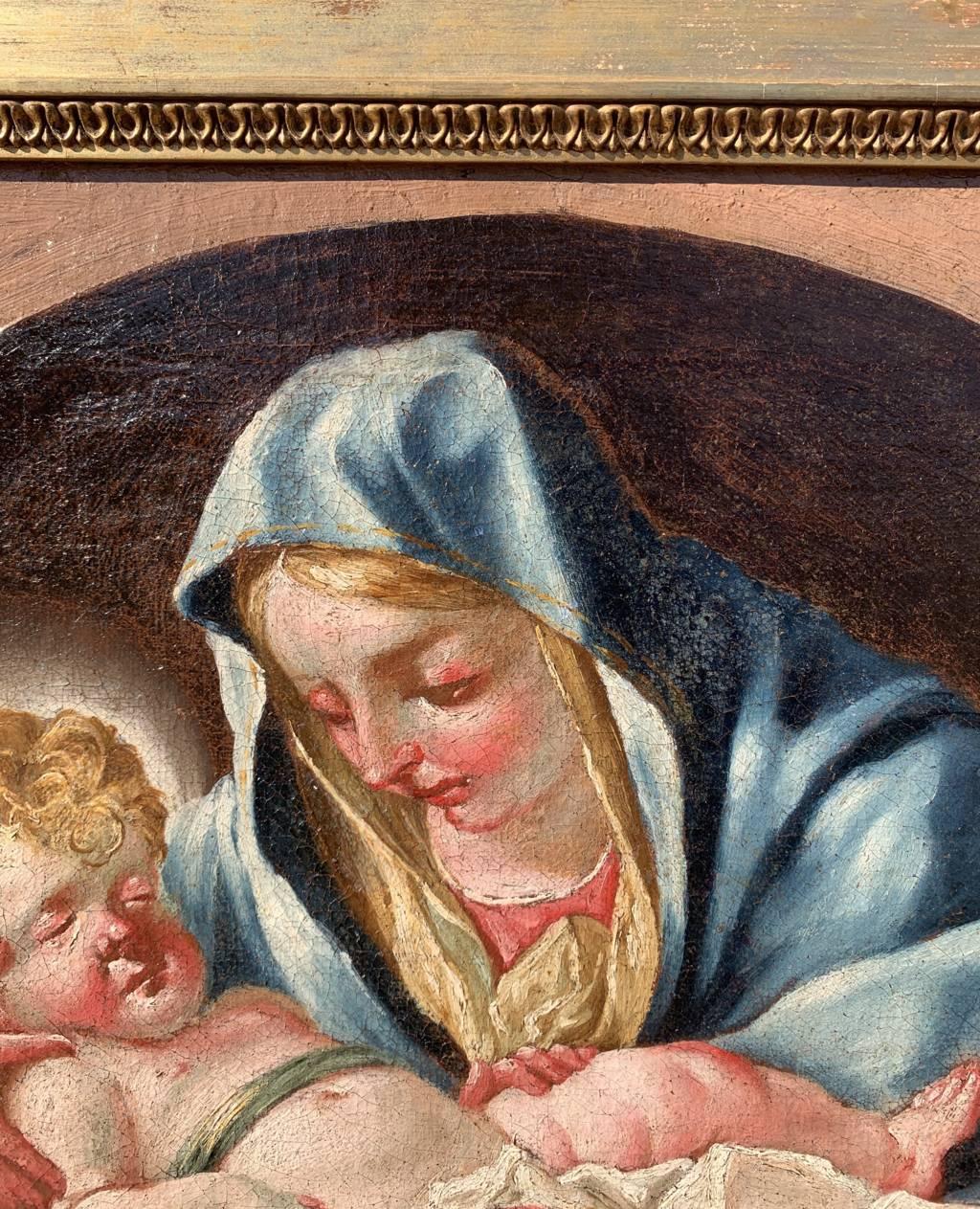 Rococò peintre vénitien - 18e siècle peinture de figures - Vierge enfant - Italie en vente 1