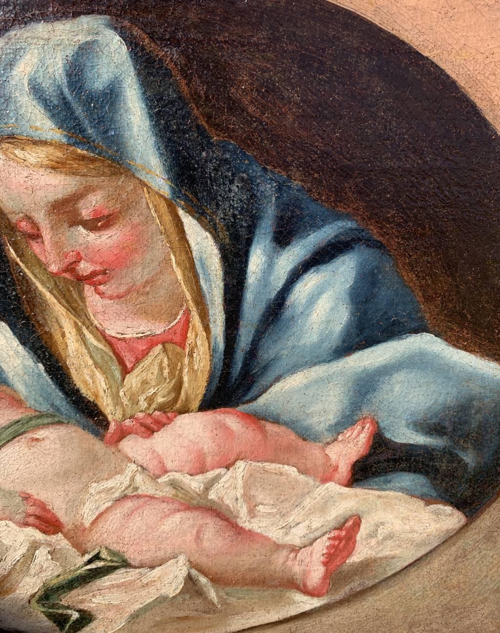 Rococò peintre vénitien - 18e siècle peinture de figures - Vierge enfant - Italie en vente 2