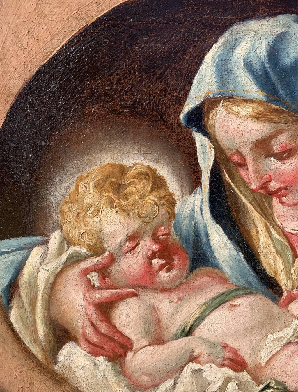 Rococò peintre vénitien - 18e siècle peinture de figures - Vierge enfant - Italie en vente 3