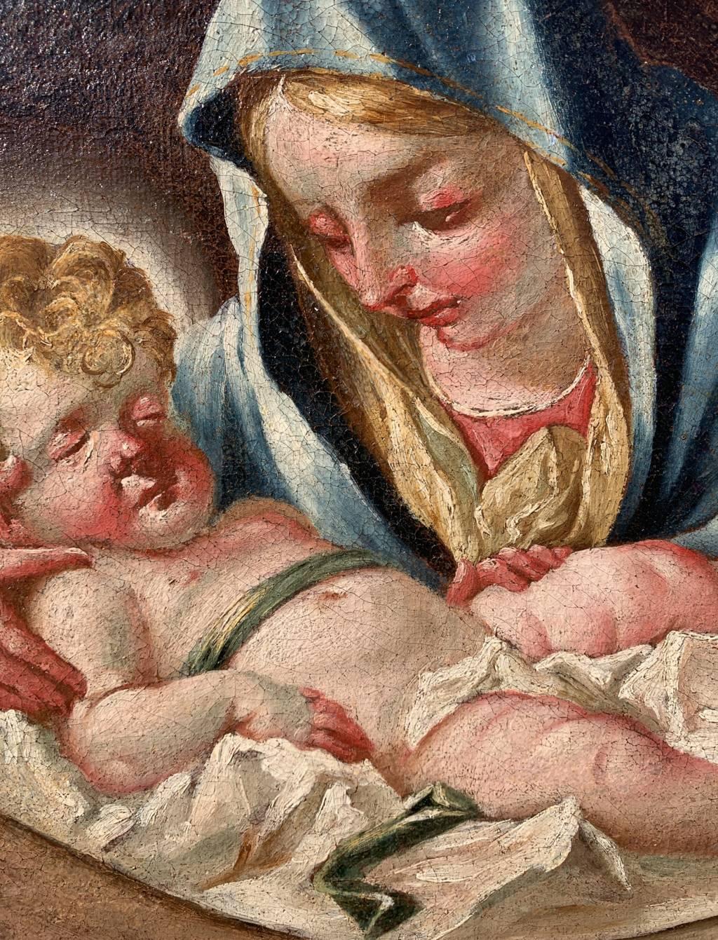 Rococò peintre vénitien - 18e siècle peinture de figures - Vierge enfant - Italie en vente 4