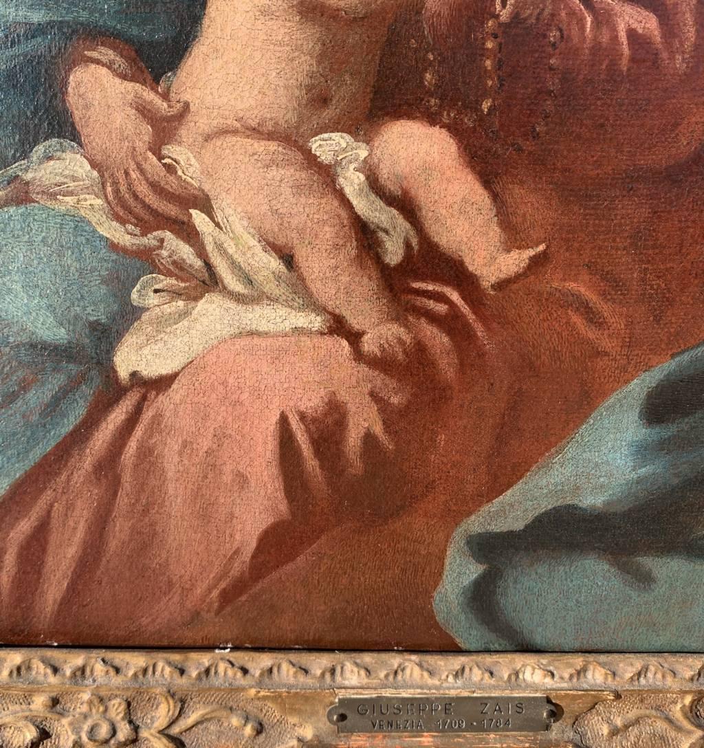 Rococò Pintor veneciano - Pintura de figuras del siglo XVIII - Virgen con el Niño en venta 2