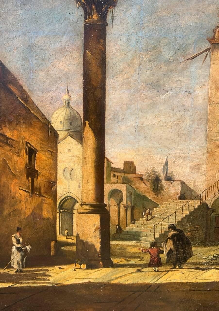 Rococò pittore veneziano - Paesaggio del XIX secolo - Portico a Venezia 8
