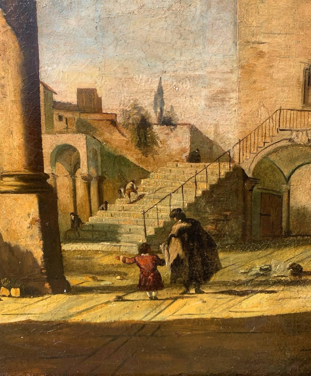 Rococò pittore veneziano - Paesaggio del XIX secolo - Portico a Venezia 9