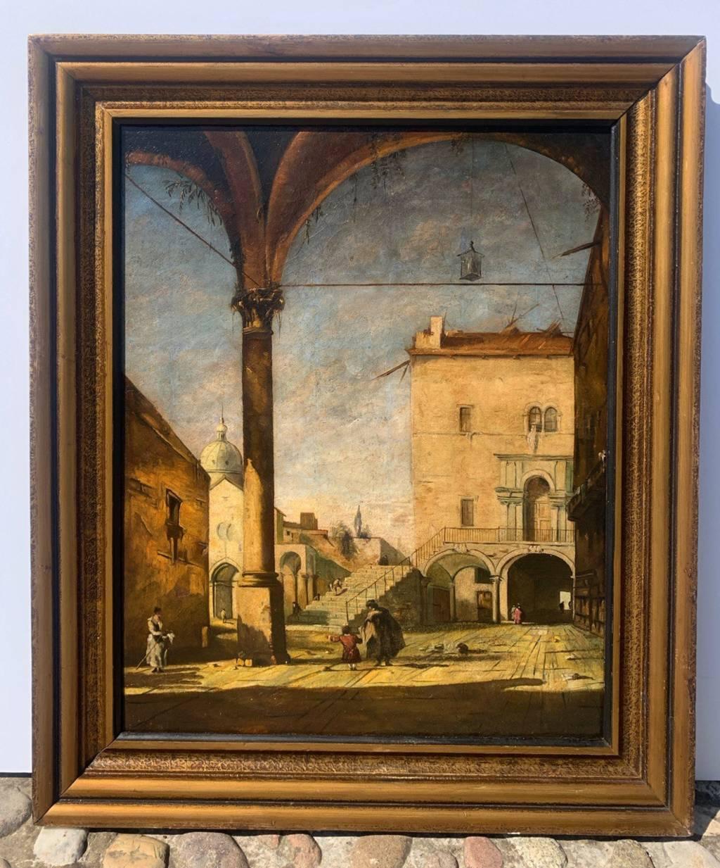 Rococò pittore veneziano - Paesaggio del XIX secolo - Portico a Venezia 1