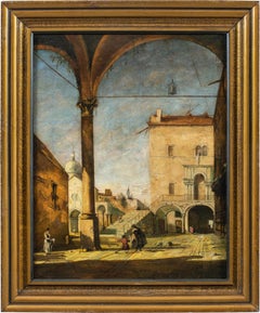 Rococò pittore veneziano - Paesaggio del XIX secolo - Portico a Venezia