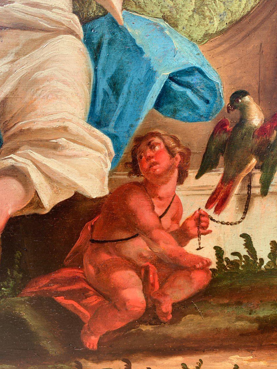Rococò Venetian painter - Pair of 18th century figure paintings - Allegory For Sale 5