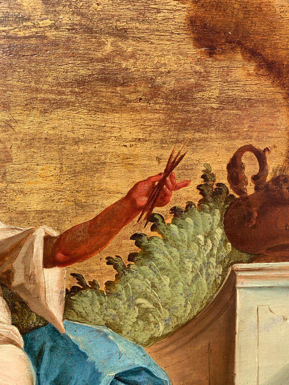 Rococò Venetian painter - Pair of 18th century figure paintings - Allegory For Sale 6