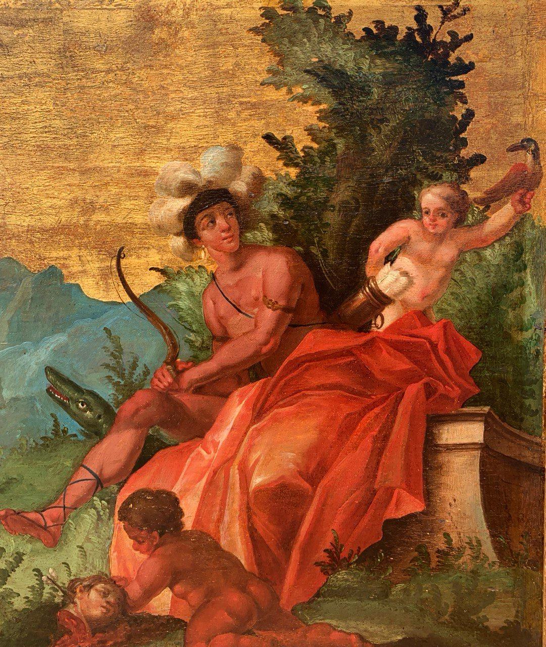 Rococò Venetian painter - Pair of 18th century figure paintings - Allegory For Sale 9