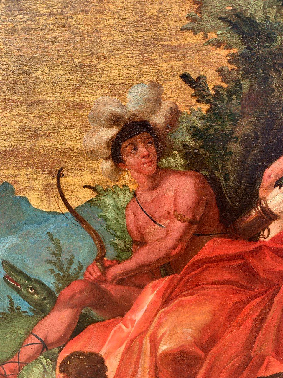 Rococò Venetian painter - Pair of 18th century figure paintings - Allegory For Sale 13