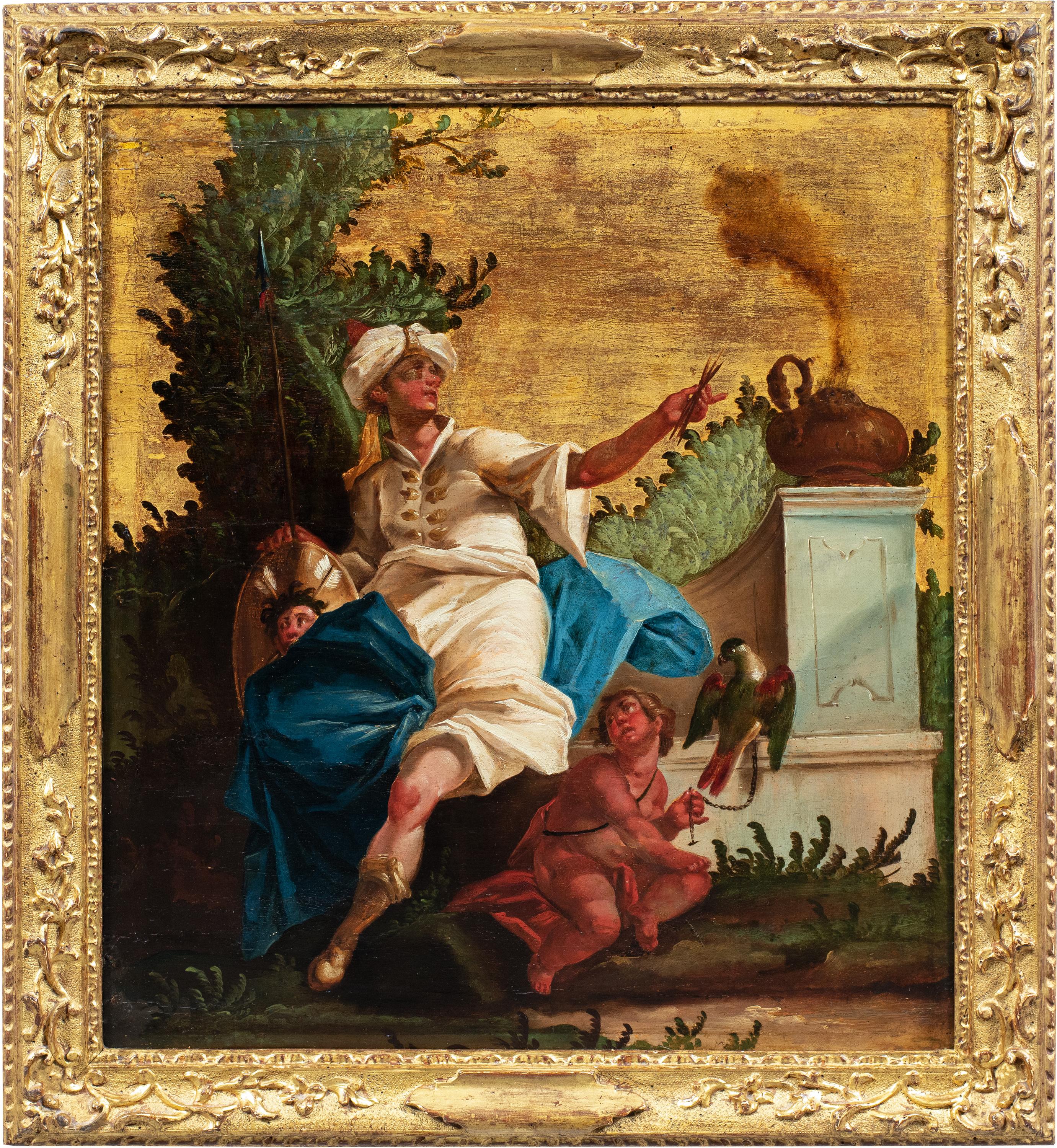 Rococò Venetian painter - Pair of 18th century figure paintings - Allegory - Painting by Unknown