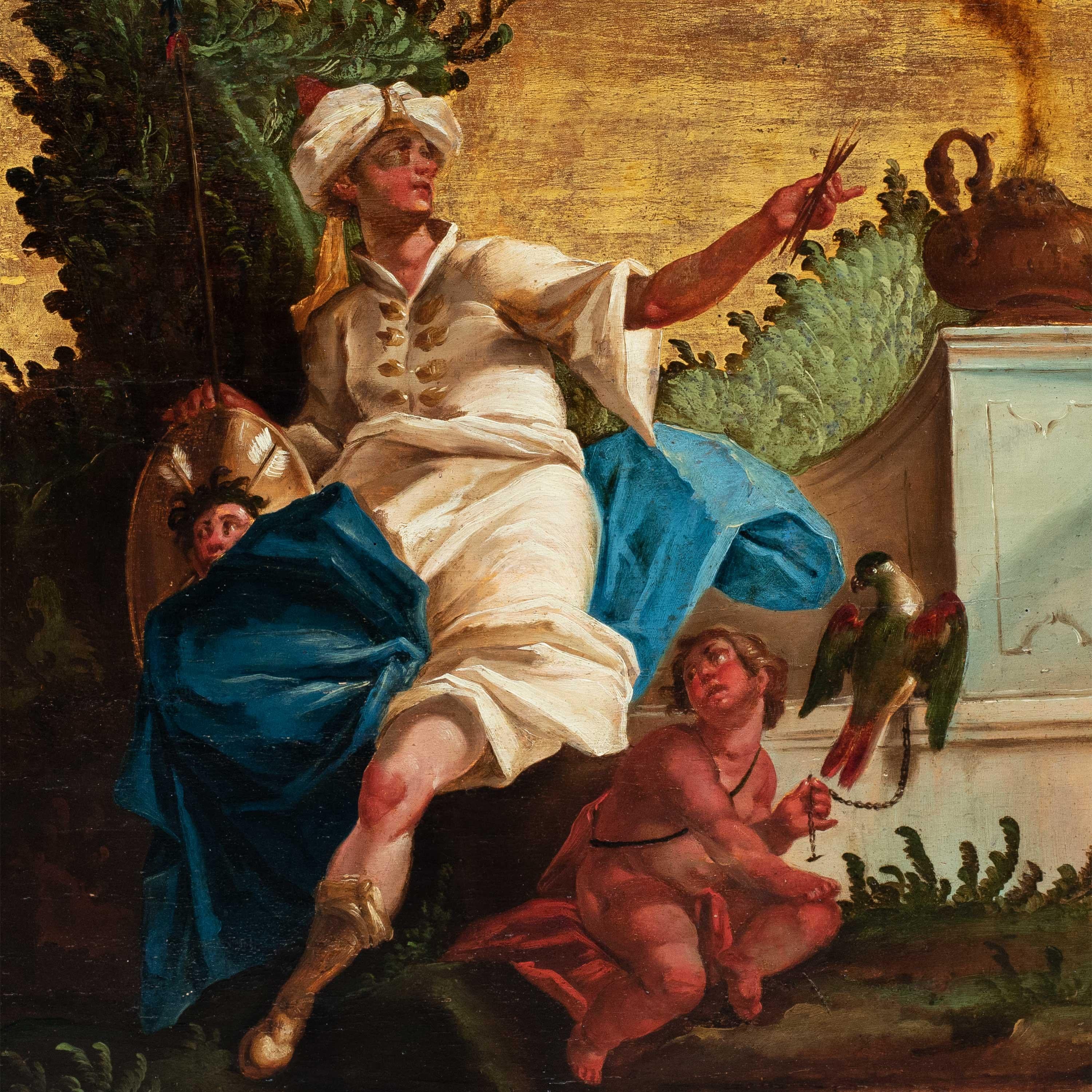Rococò Venetian painter - Pair of 18th century figure paintings - Allegory - Brown Figurative Painting by Unknown