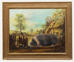 Walker - Huile du 20e siècle encadrée, saule de selle avec pigeons