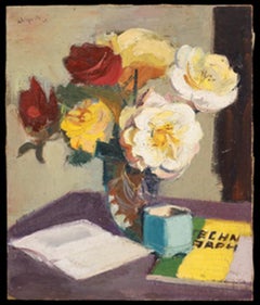Roger Aliquot (1914-1979) - Impasto 1945 Oil, Bouquet and Books