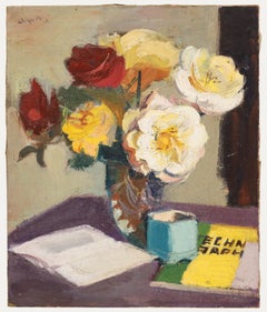 Roger Aliquot (1914-1979) - Impasto 1945 Oil, Bouquet and Books