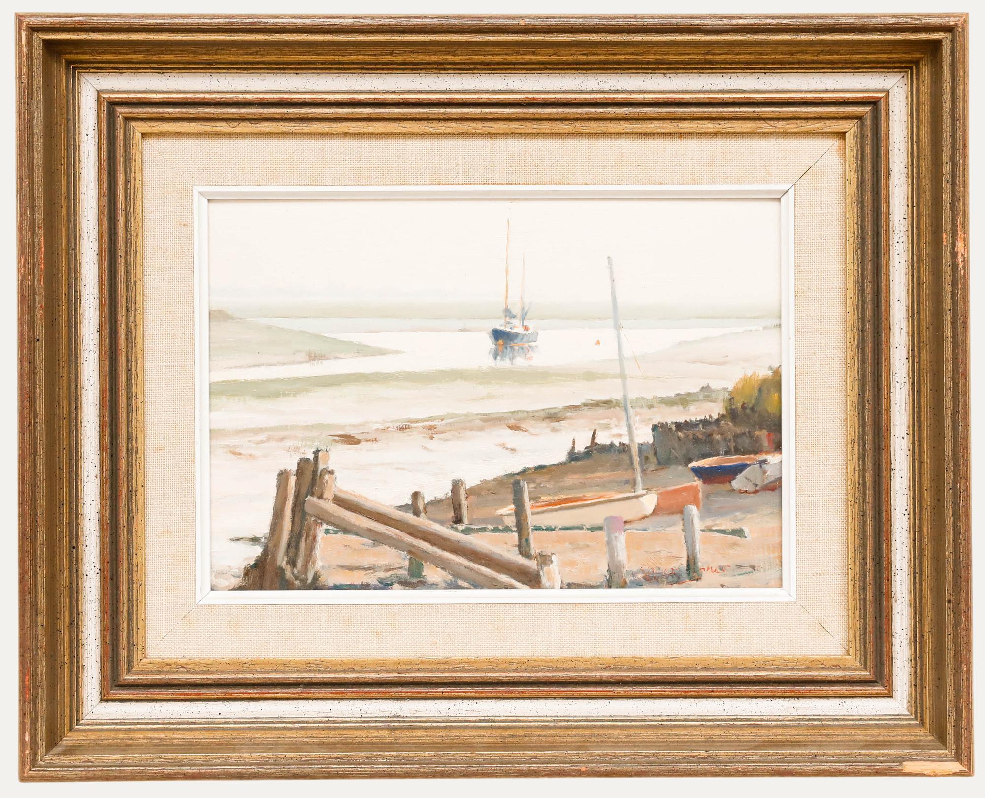 Roger Fisher RSMA (1919-1993) - 1984 Öl, Ebbe, Landermere Wharf