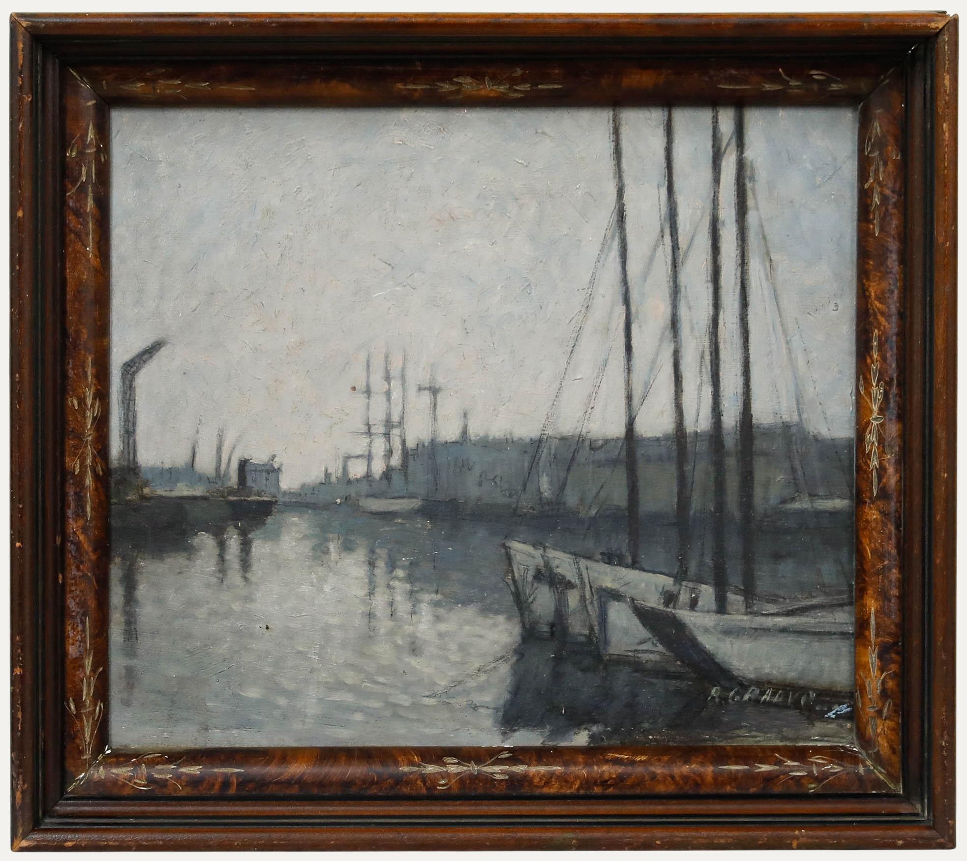 Unknown Figurative Painting - Roger Gradvol - Mid 20th Century Oil, Boats in Port