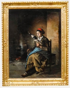 Roger Leon - 1888 Huile, filage de la laine
