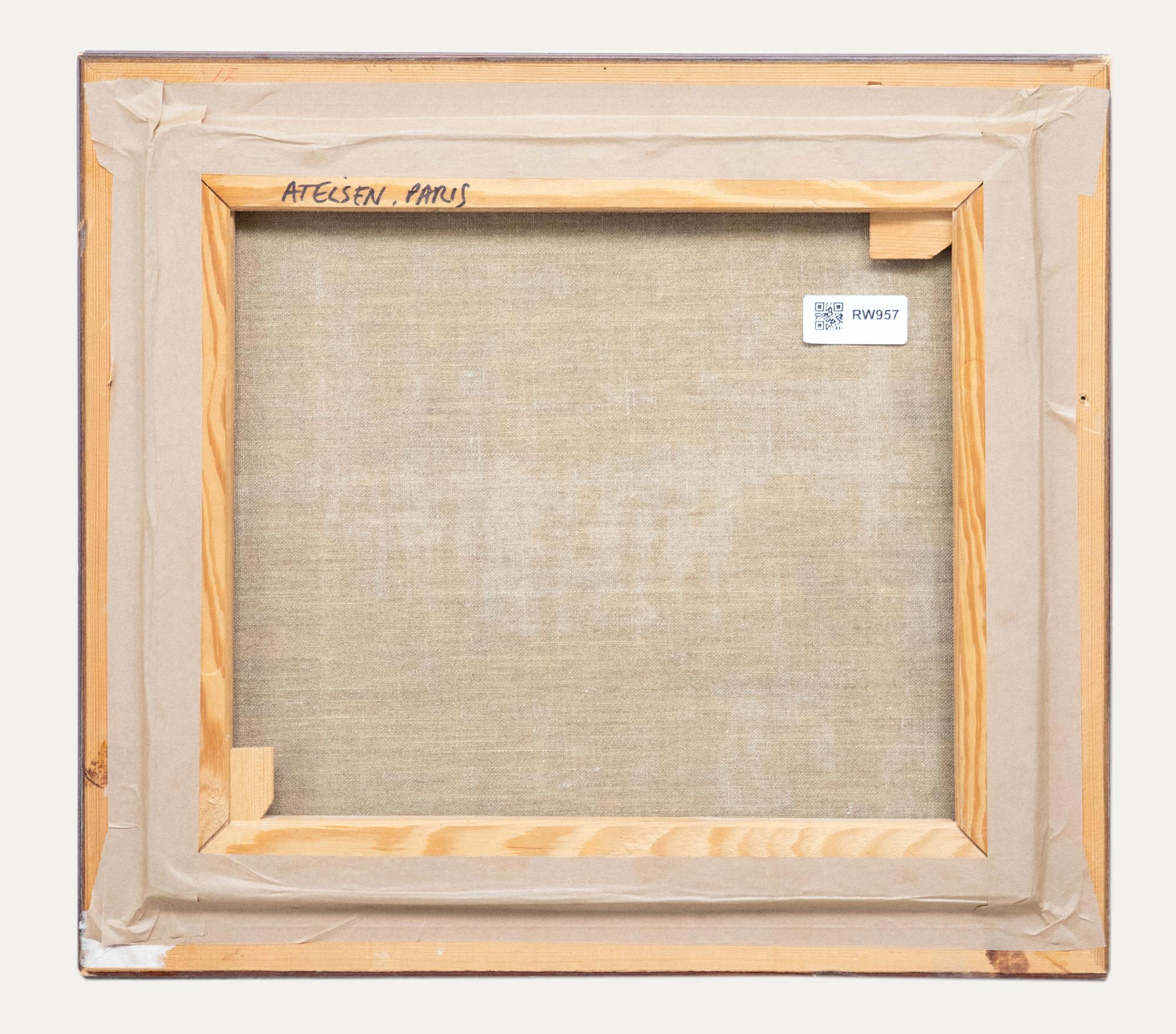 Firmato e datato (1979) in basso a destra. Presentato in una moderna cornice in legno con una finestra dorata e bianca. Inscritta 