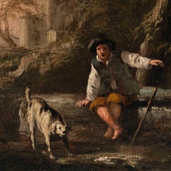 Roman Bamboccianti painter - 17th century Baroque landscape with shepherd