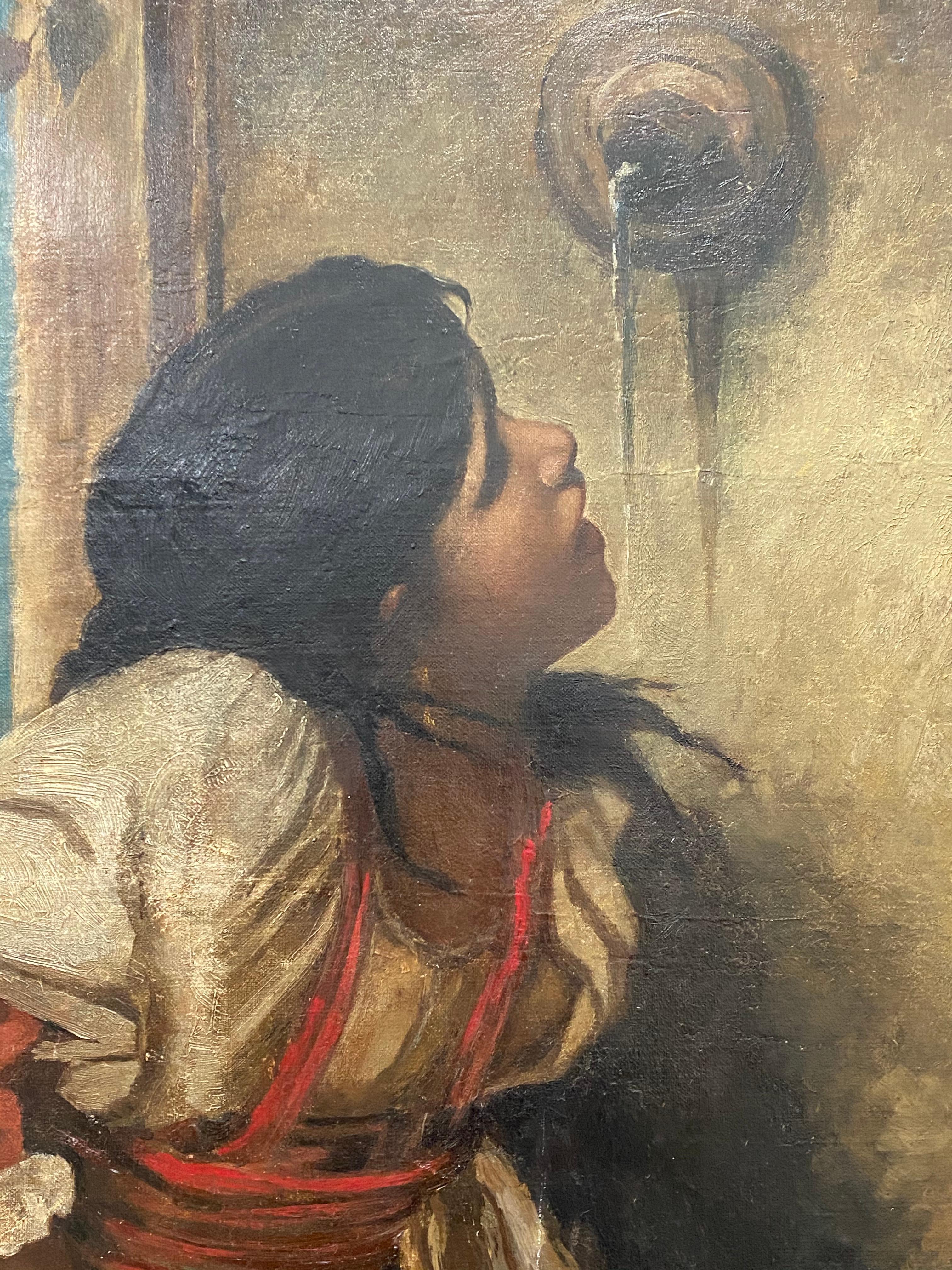 Roman Girl At Fountain After Leon Bonnat by L. Luige c.1876 - Painting by Unknown