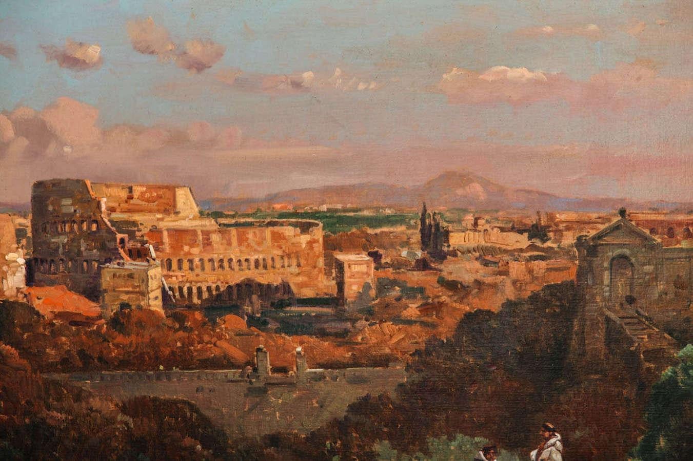 Roman Landscape Depicting the Colosseum and the Via Sacra Oil on Canvas  6