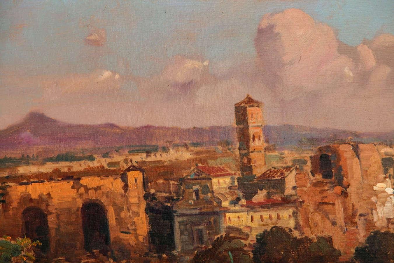 Roman Landscape Depicting the Colosseum and the Via Sacra Oil on Canvas  - Brown Landscape Painting by Unknown