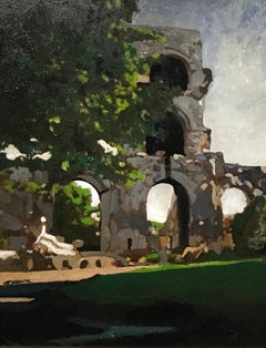 Roman Ruins in Arles, Small Framed French Oil on Canvas Landscape Painting