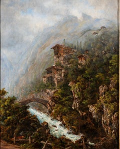 Romantic Alpine Landscape with Stone Bridge and Mazots near Stalden, Zermatt