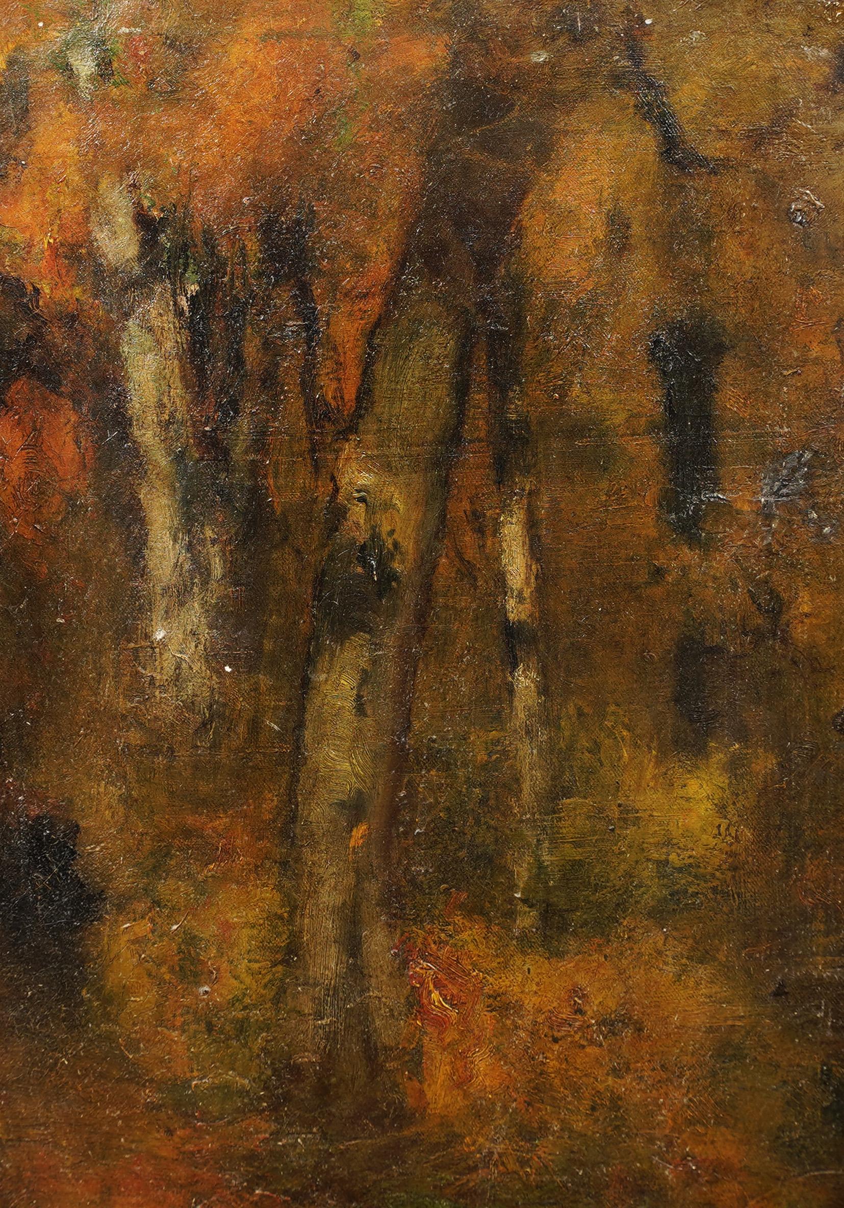 Antikes amerikanisches impressionistisches Herbstwald-Ölgemälde.  Öl auf Leinwand.   Fein gemalt und in einem zeitgenössischen Goldholzrahmen untergebracht.
